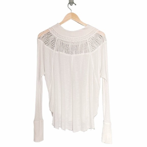 Free People Spring Valley Thermal Tee Lace Inset Oversized Raw Hem Size Small - Picture 3 of 11